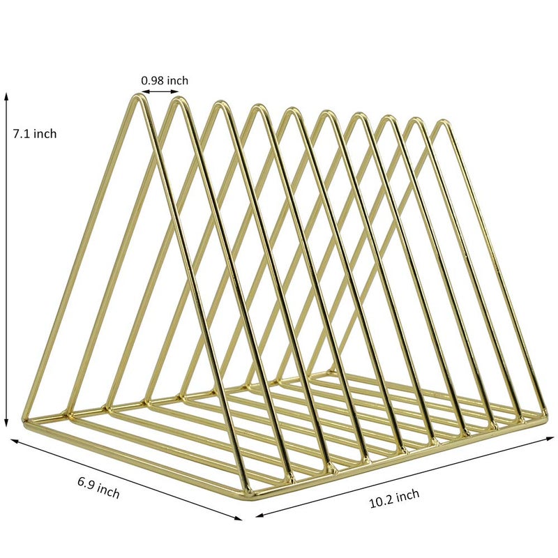 EASEPRES Gold File Holder Organizer, Triangle Record Album Holder Magazine Wire Rack, 9 Slot Multifunction Desktop Storage Decor for Home Office - Image 4